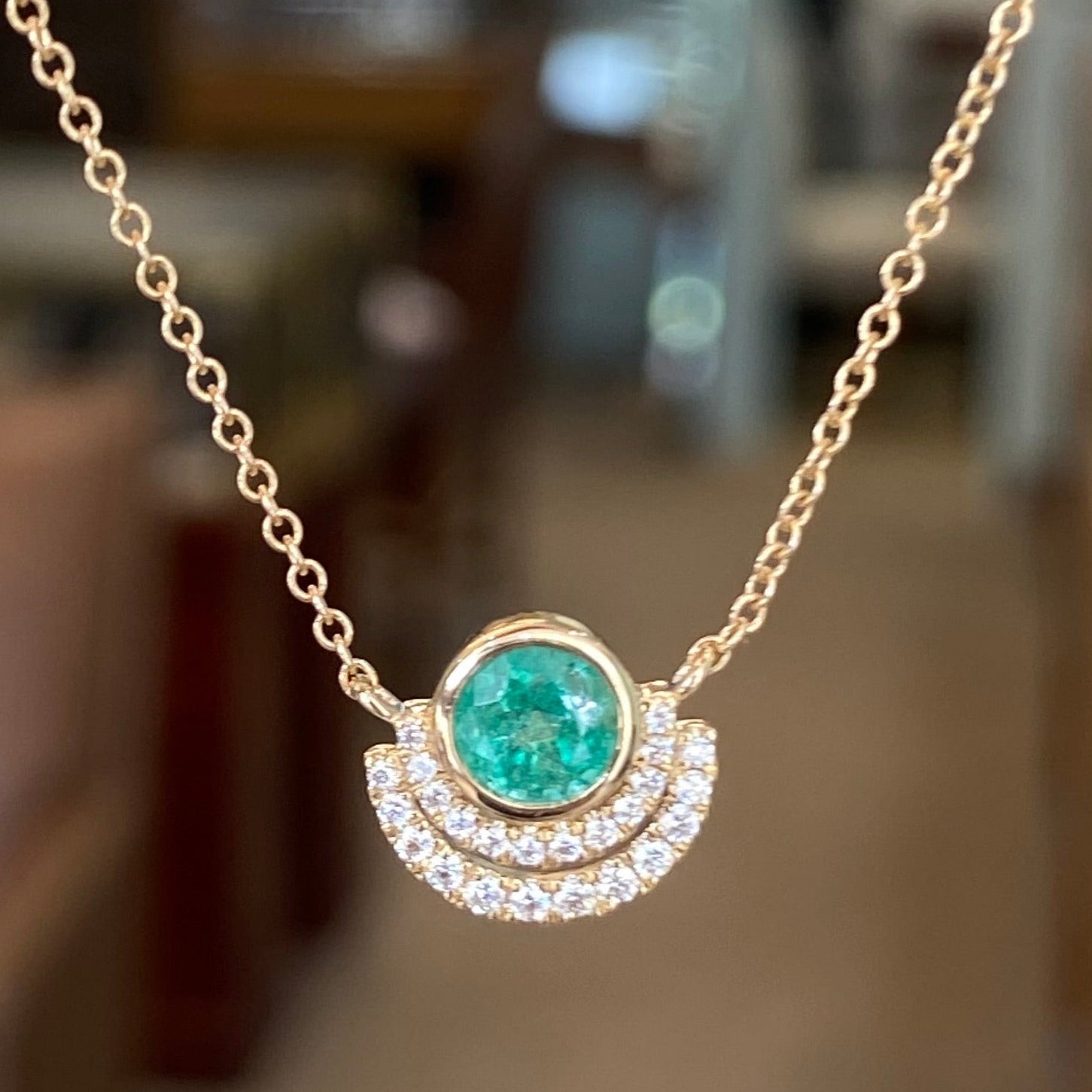Emerald & Diamond Happy Halo Necklace