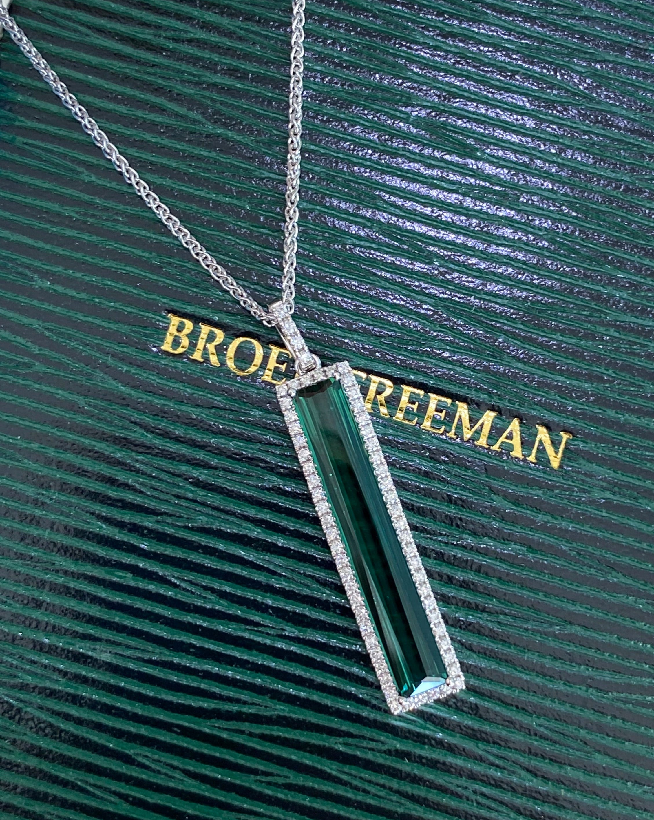 White Gold Green Tourmaline and Diamond Drop Pendant