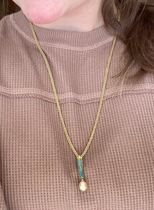 18K Yellow Gold Opal Pearl and Green Garnet Pendant Necklace