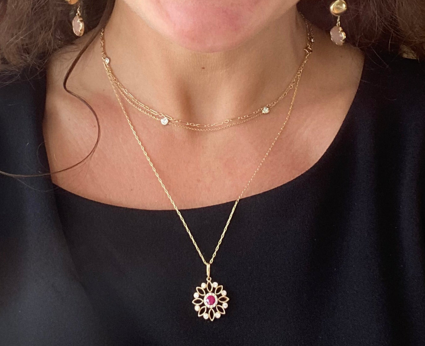 Blushing Petal Ruby and Diamond Necklace