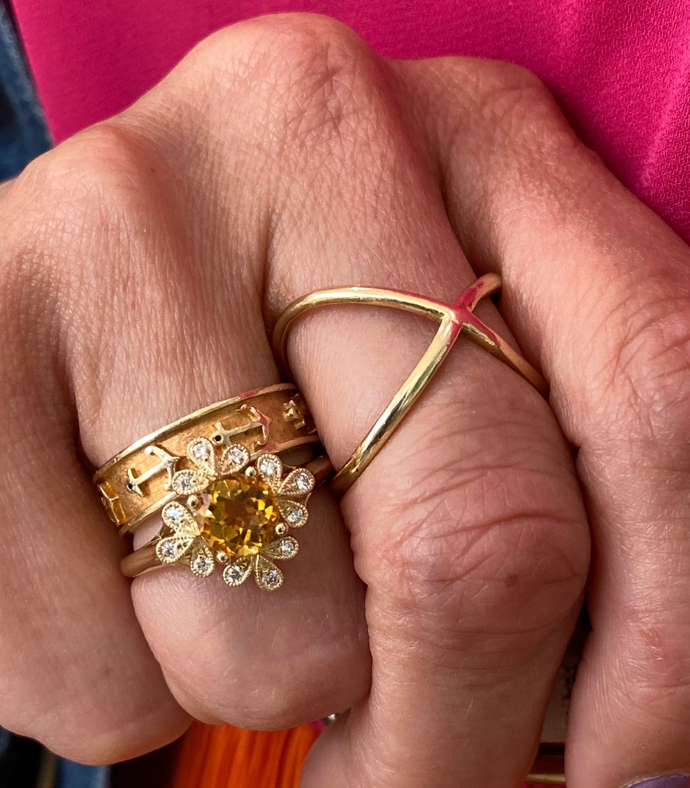 Citrine and Diamond Yellow Gold Vintage Inspired Ring