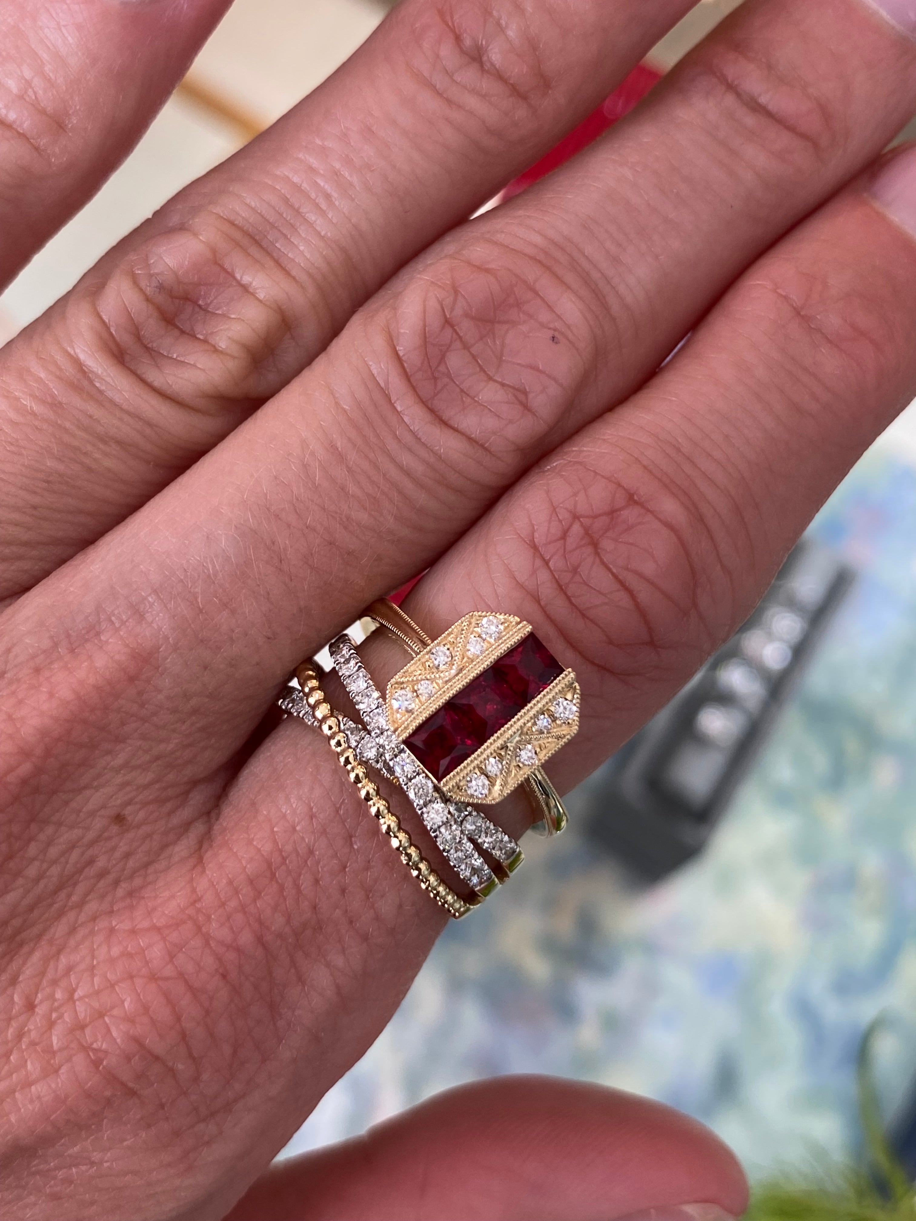 Ruby and Diamond Octagon Yellow Gold Ring