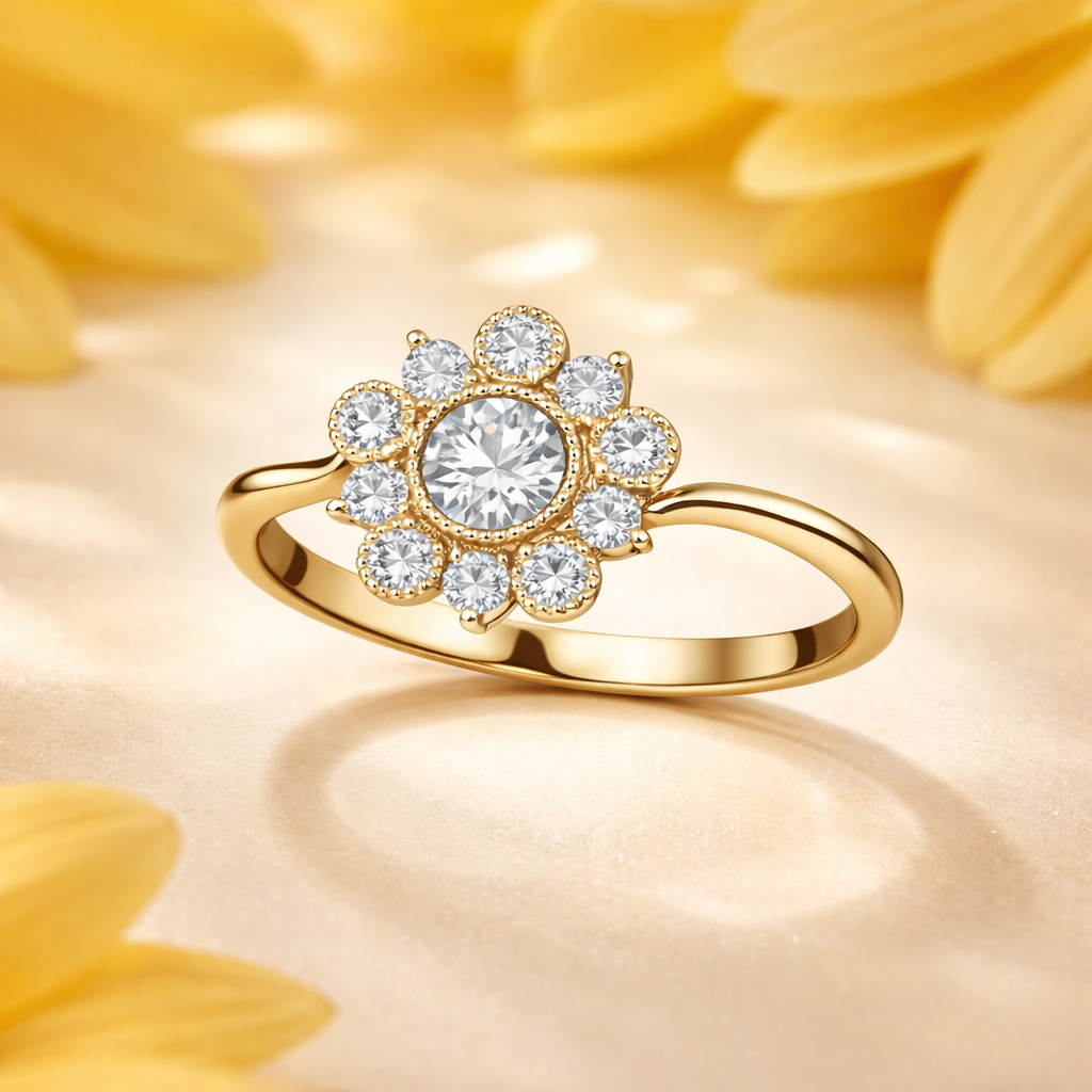 Golden Petal Diamond Ring