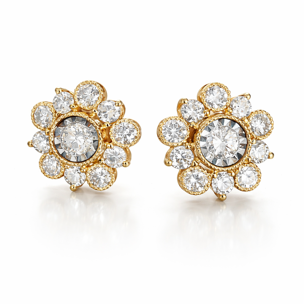 Golden Petal Diamond Stud Earrings