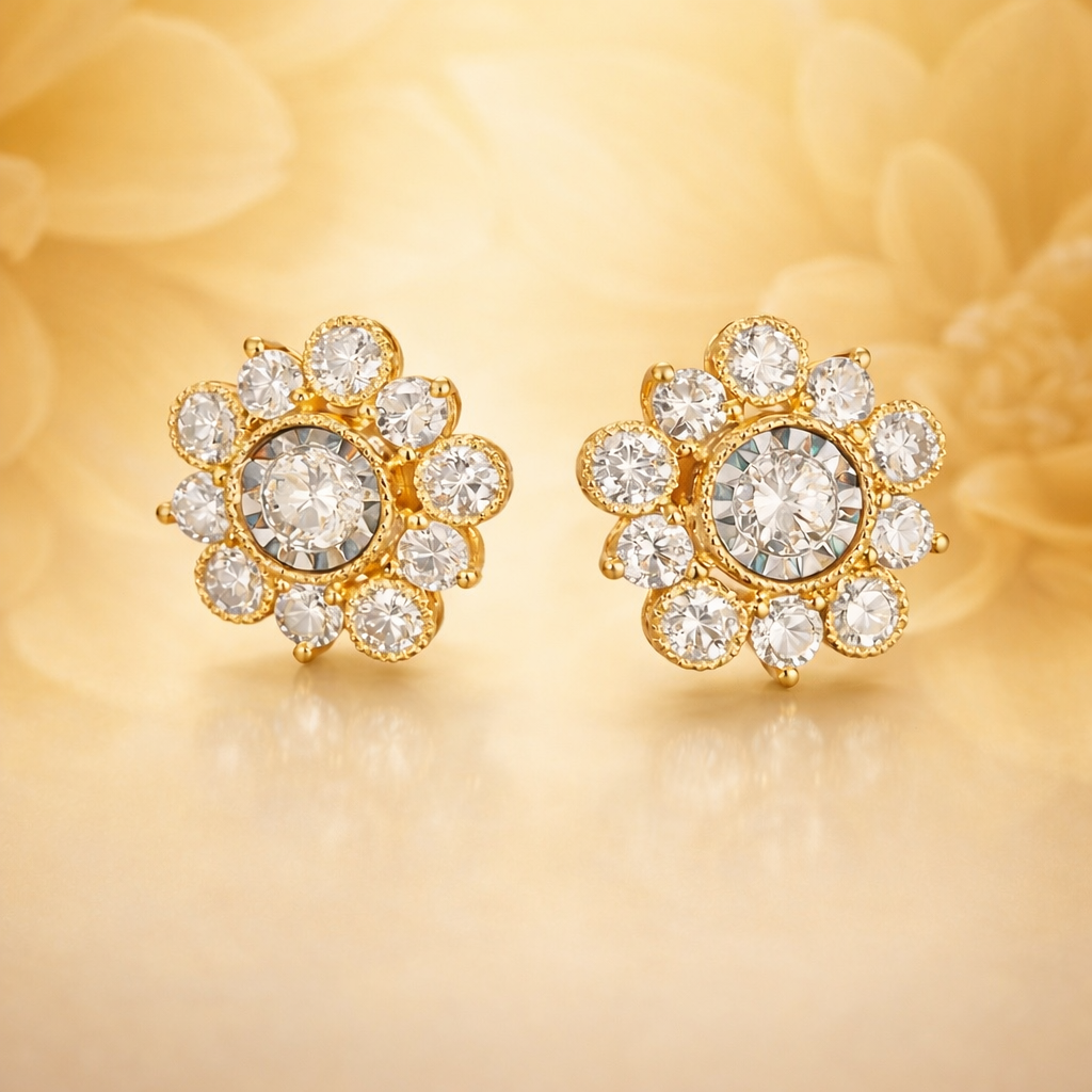 Golden Petal Diamond Stud Earrings