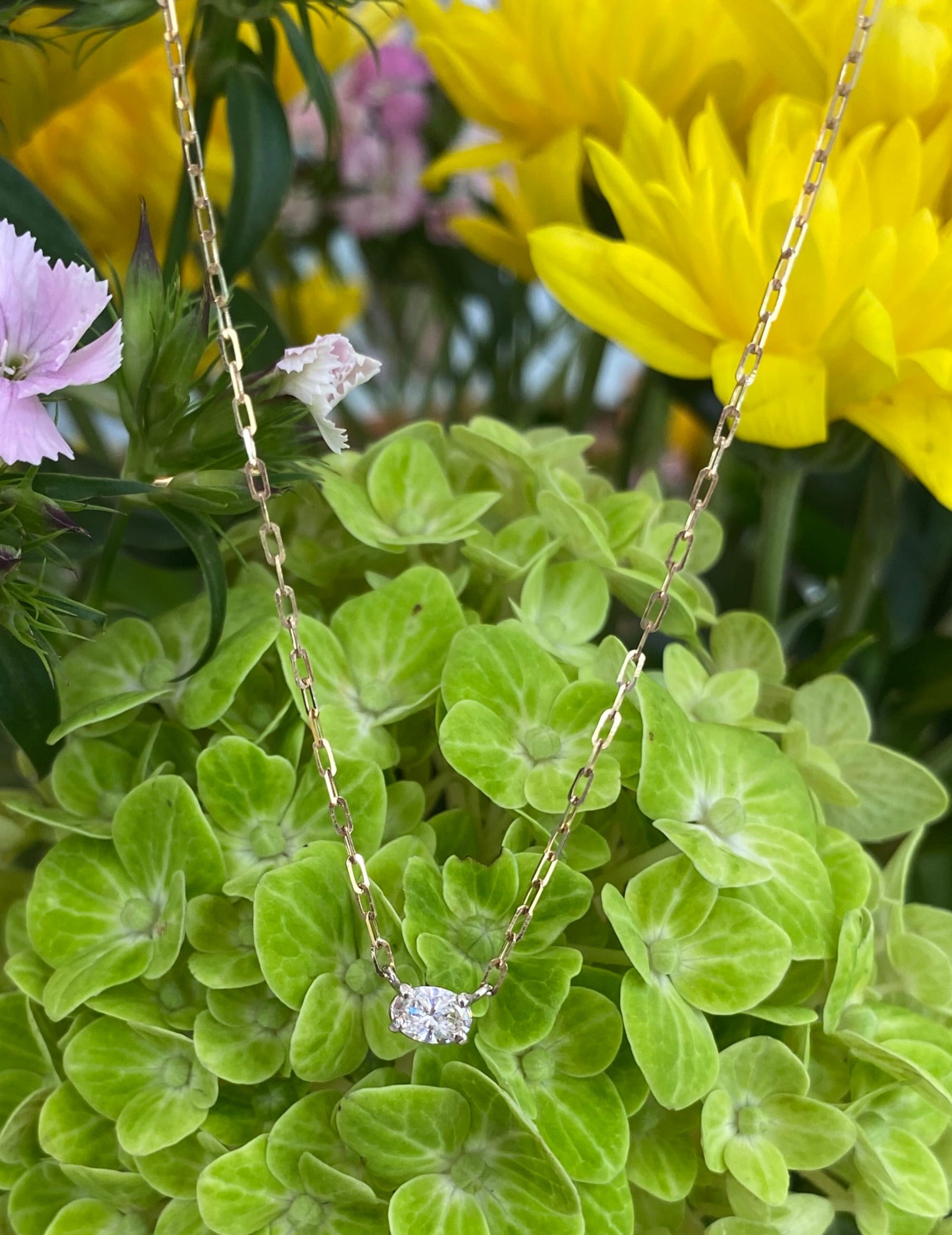 Vintage Oval Diamond Solitaire Necklace