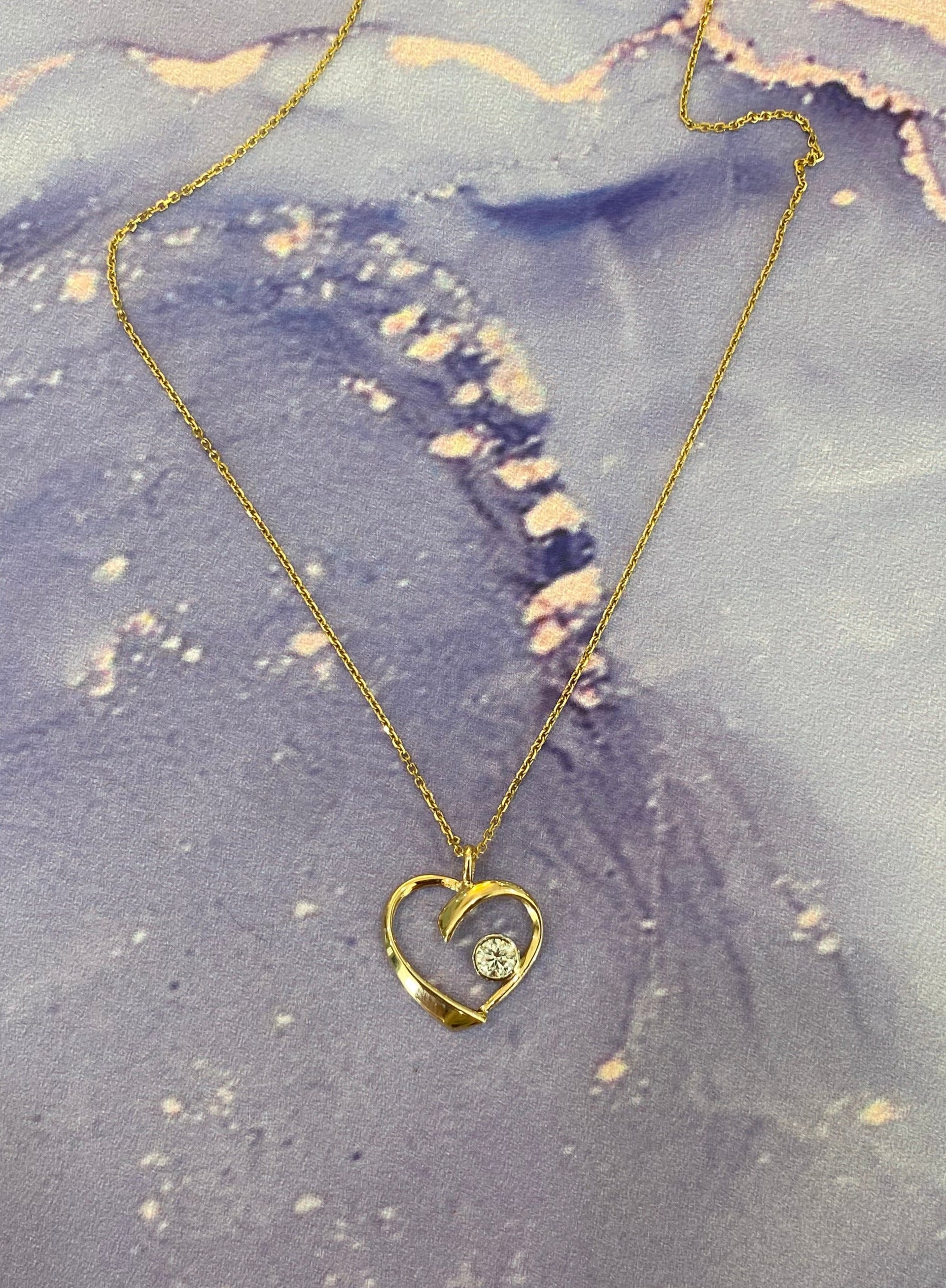 Vintage Open Heart Diamond Inset Necklace