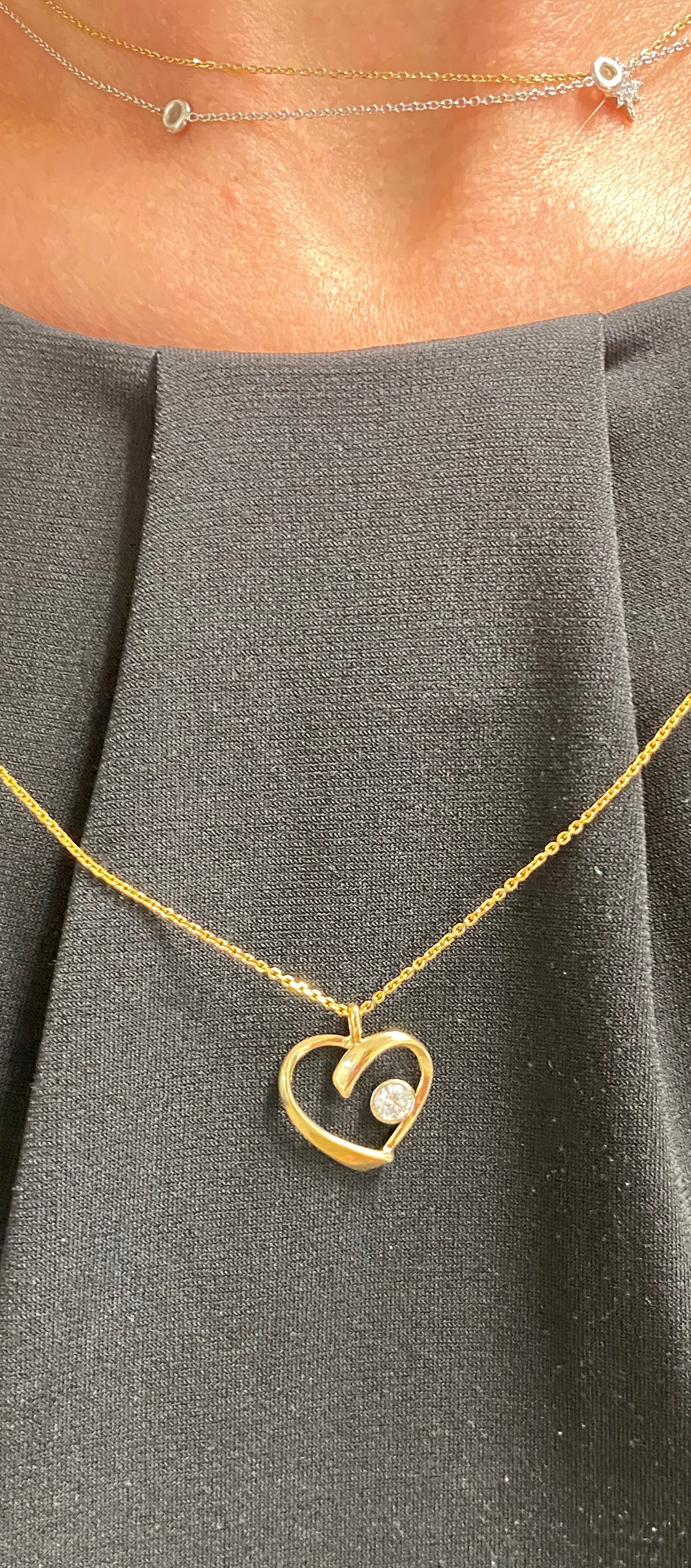 Vintage Open Heart Diamond Inset Necklace