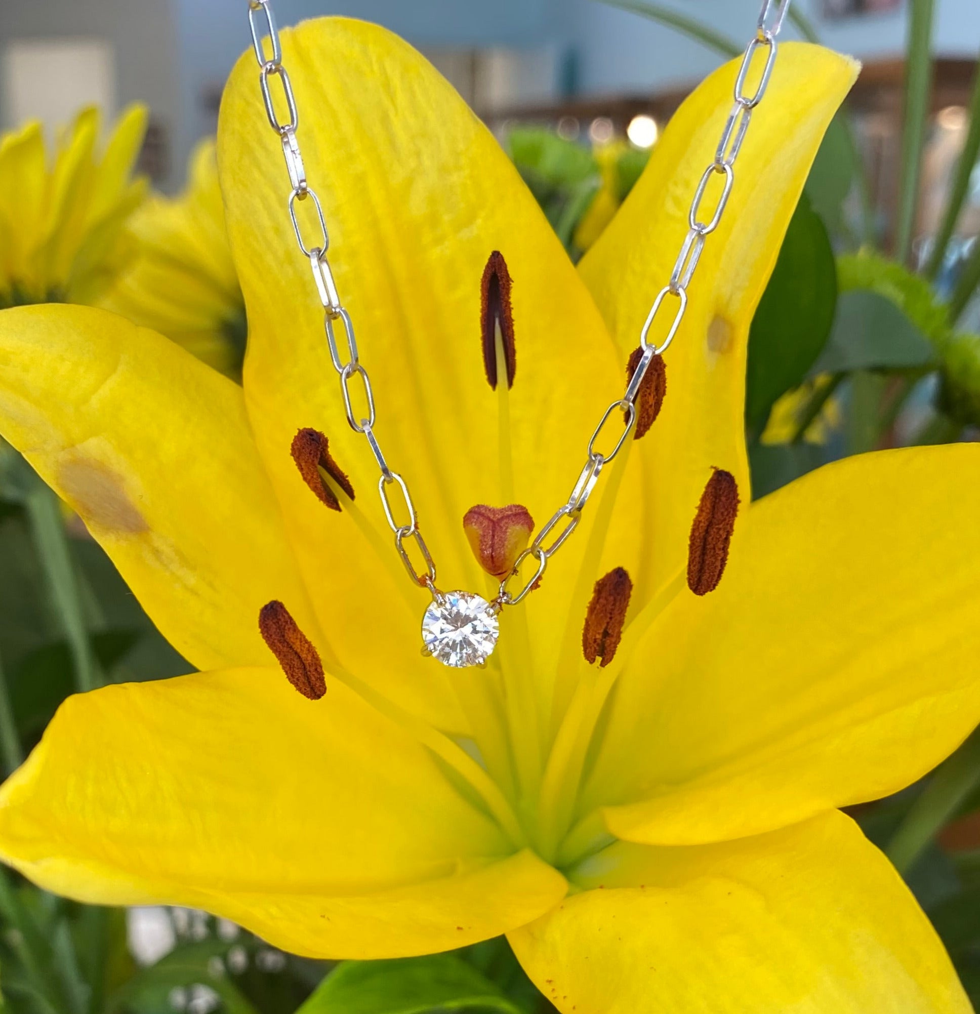 Vintage White Gold Diamond Solitaire Necklace