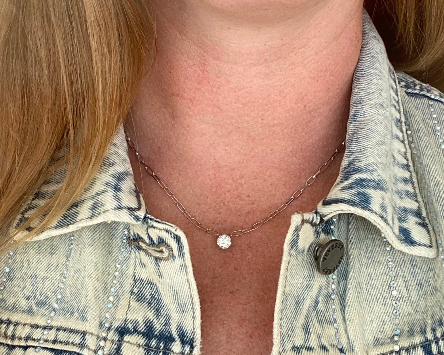 Vintage White Gold Diamond Solitaire Necklace