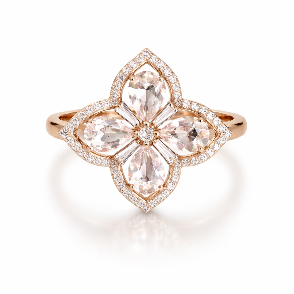 Rosé Clover Morganite and Diamond Ring
