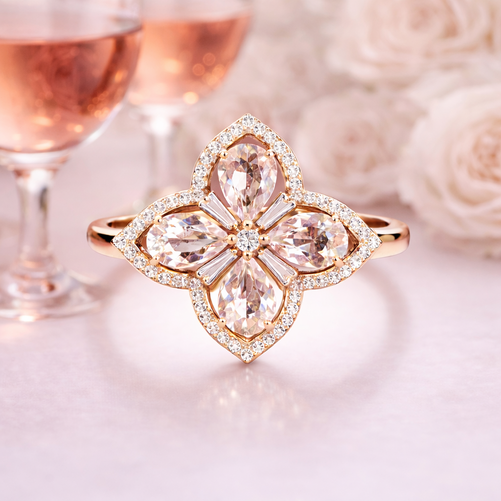 Rosé Clover Morganite and Diamond Ring