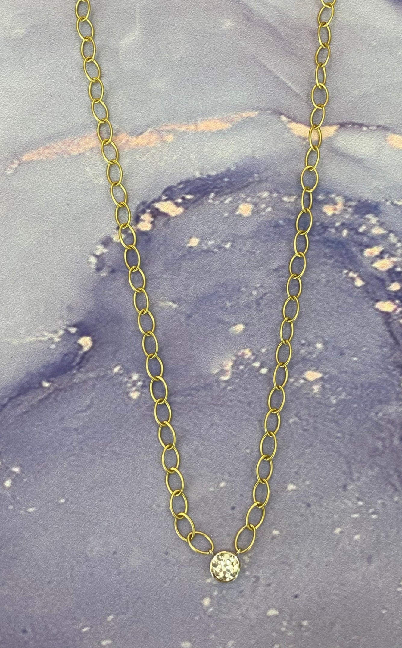 18K Yellow Gold Vintage Bezel Set Round Diamond Necklace