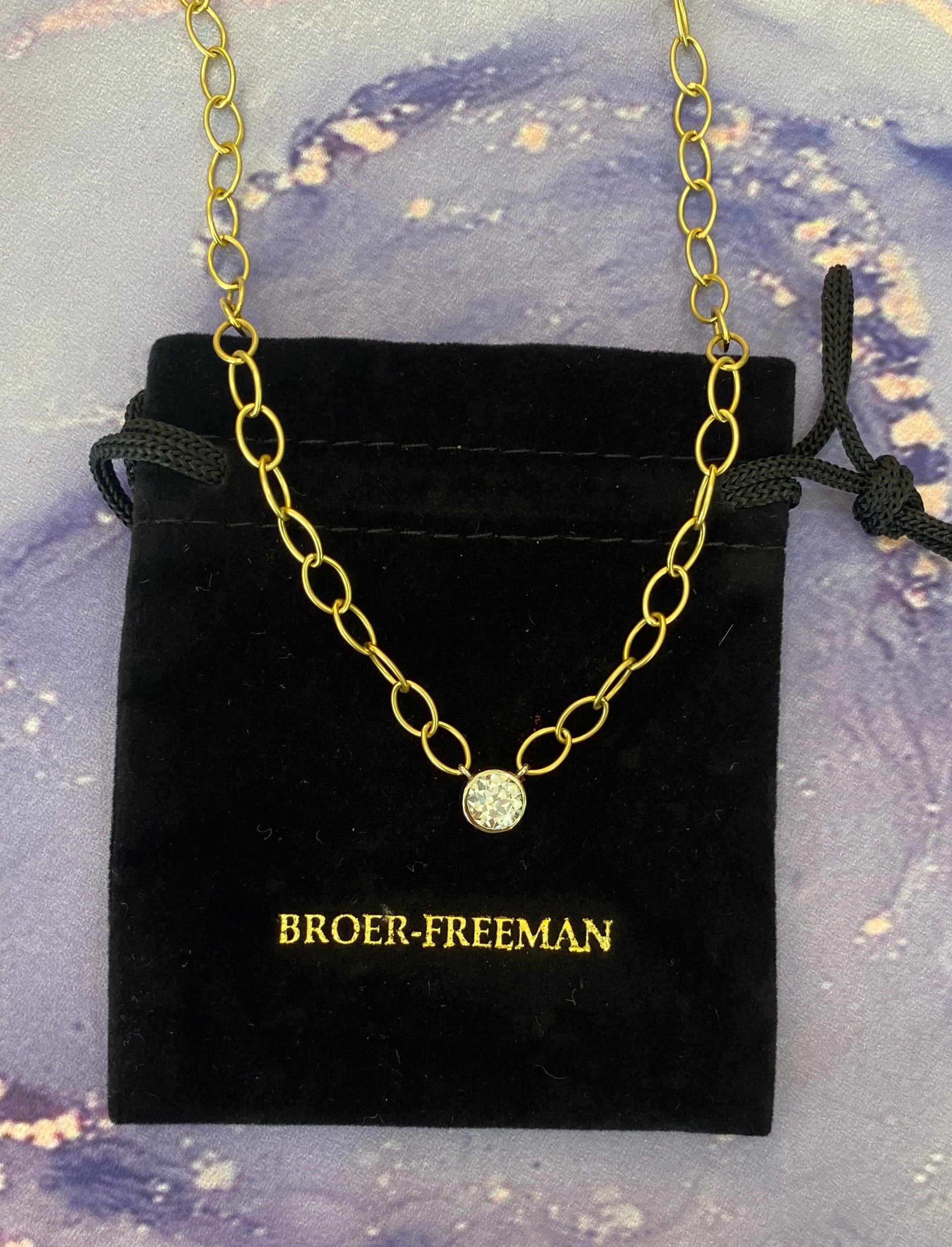 18K Yellow Gold Vintage Bezel Set Round Diamond Necklace
