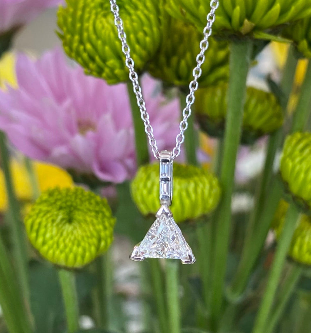 Vintage White Gold Trillion Diamond Pendant Necklace