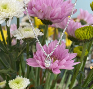 Vintage White Gold Oval Diamond Pendant Necklace