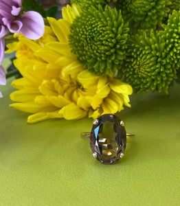 Vintage 14K Yellow Gold Smoky Quartz Statement Ring