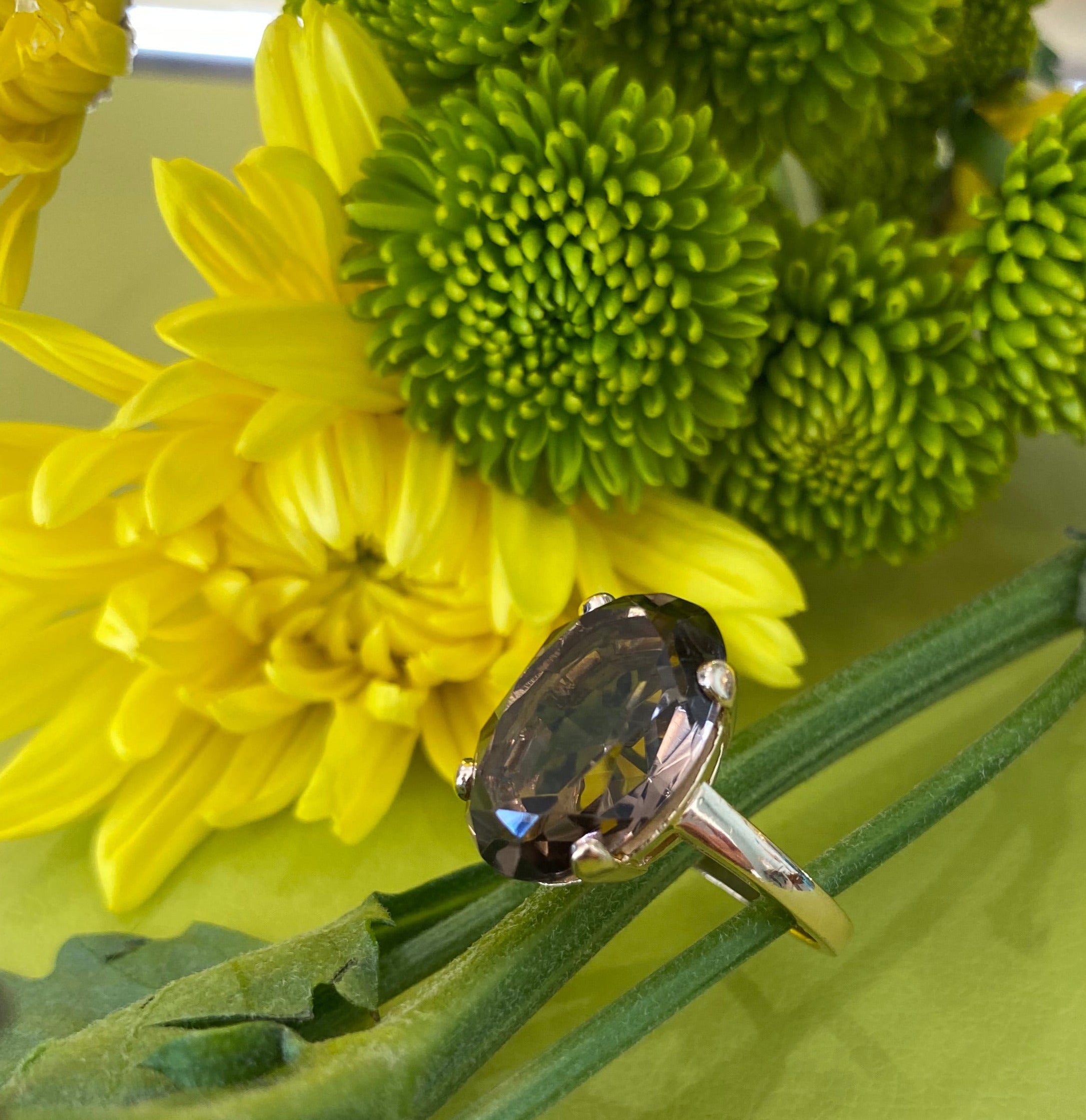 Vintage 14K Yellow Gold Smokey Quartz Statement Ring