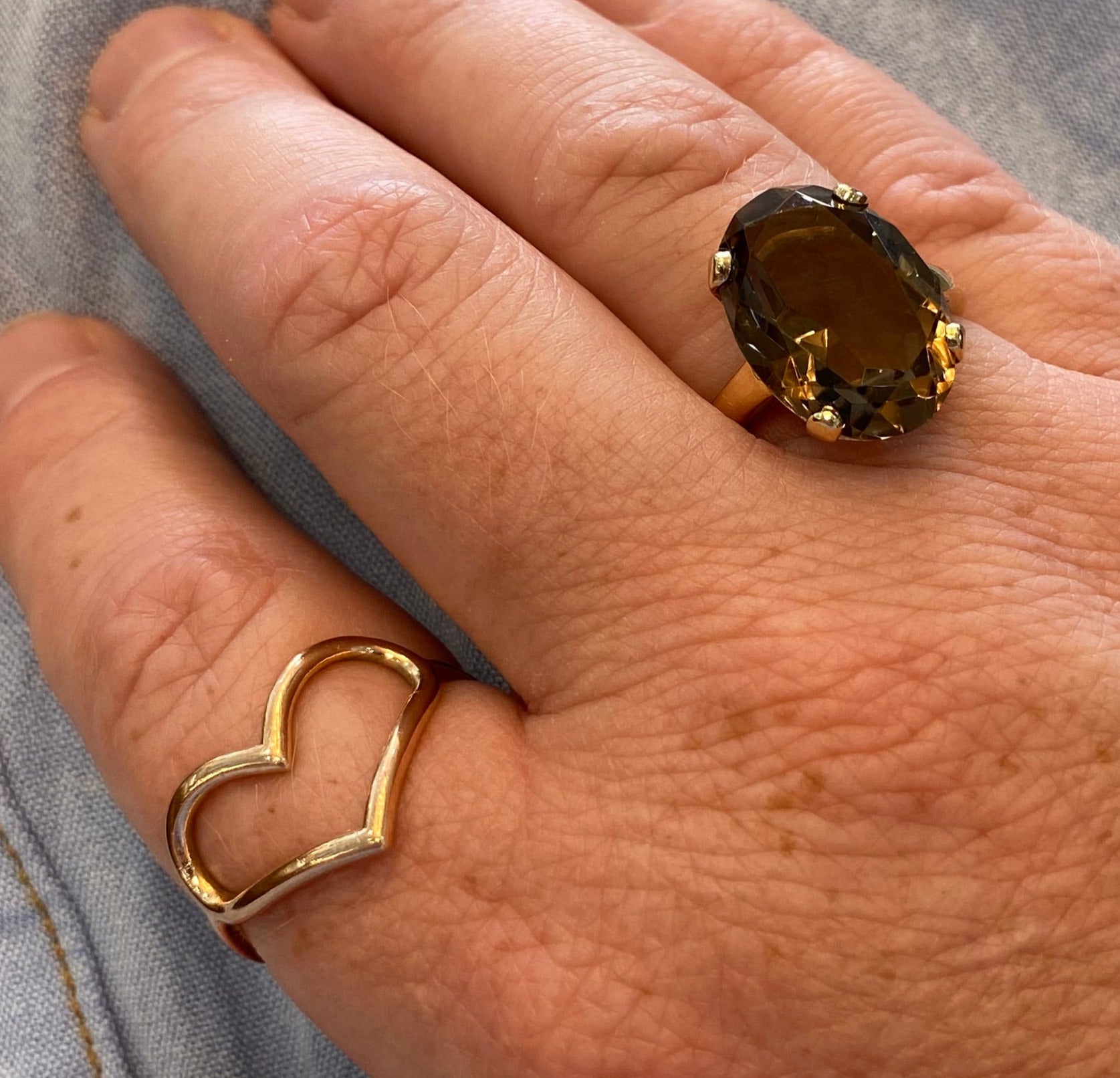 Vintage 14K Yellow Gold Smokey Quartz Statement Ring
