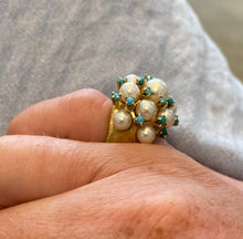 Load image into Gallery viewer, Vintage Pearl and Turquoise Yellow Gold Ring
