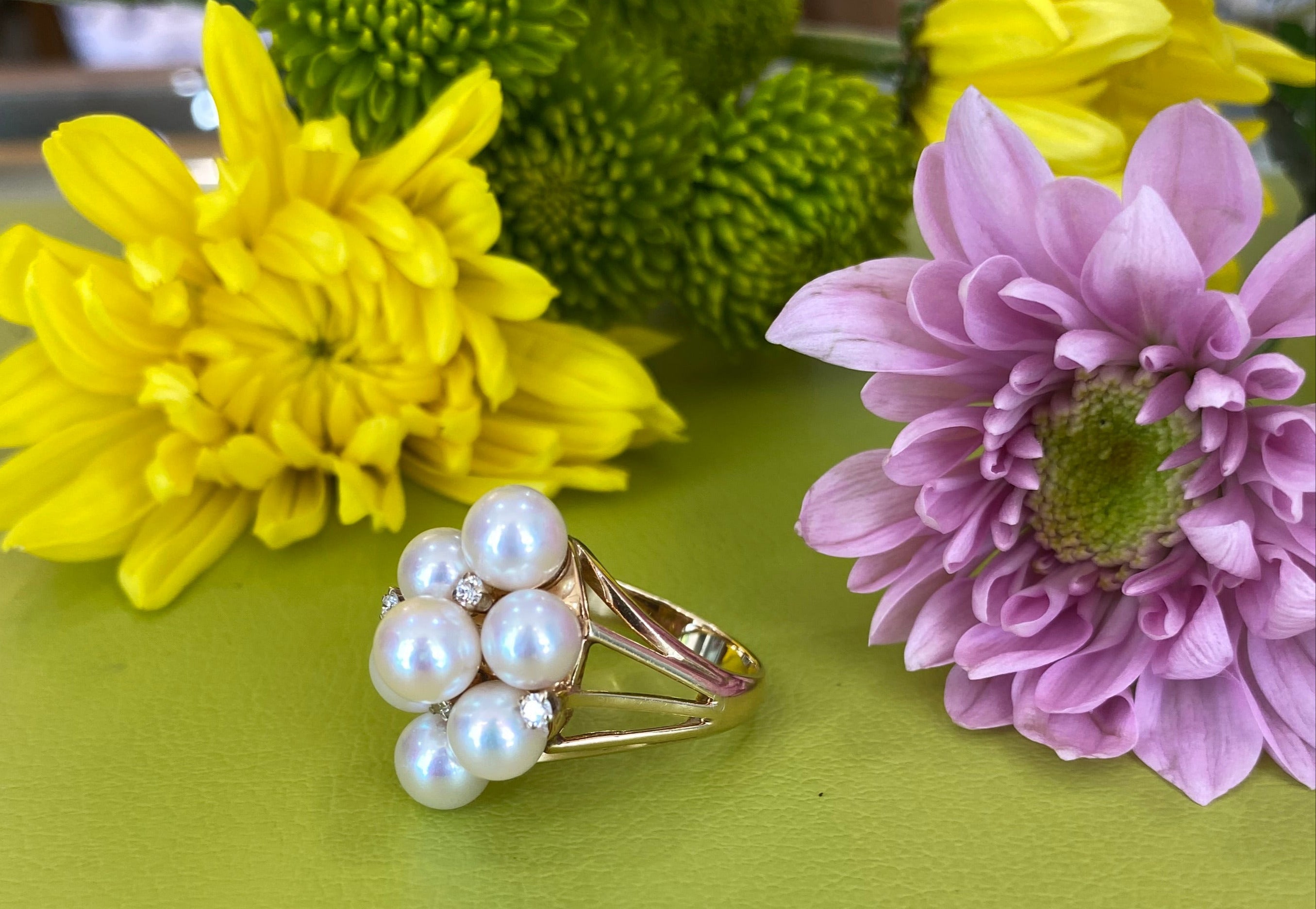 Vintage Pearl and Diamond Cluster Ring