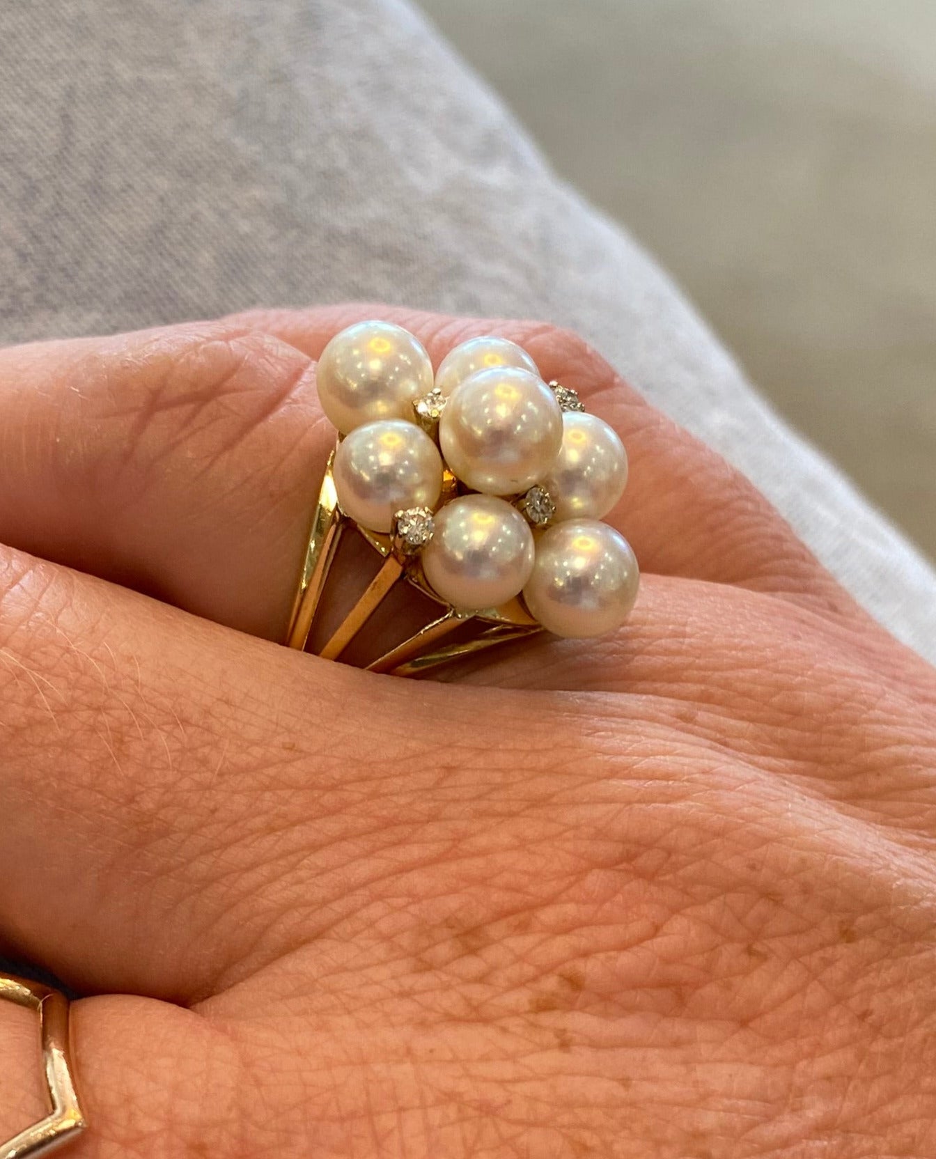 Vintage Pearl and Diamond Cluster Ring