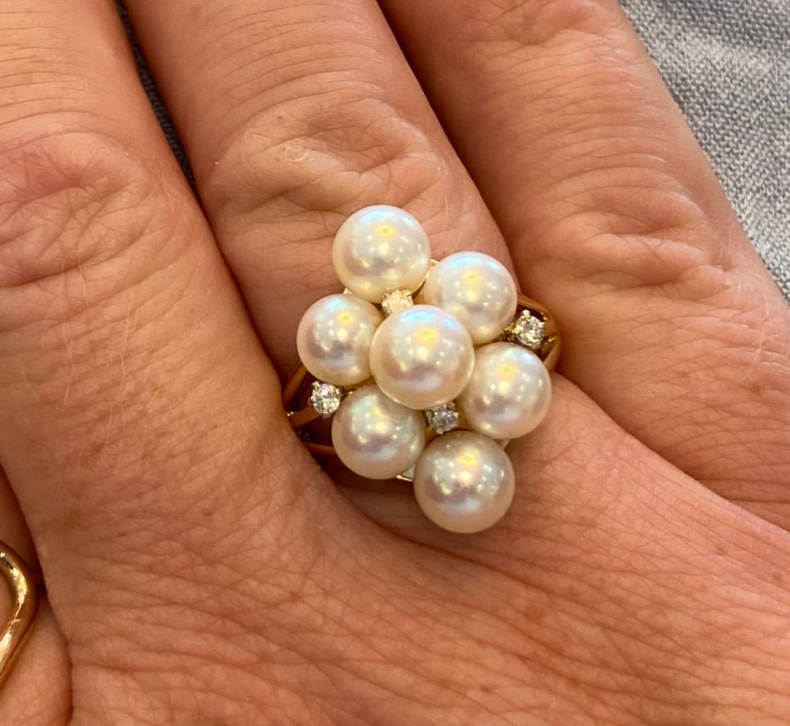 Vintage Pearl and Diamond Cluster Ring