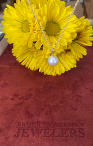 Yellow Gold Pearl Drop Pendant Necklace