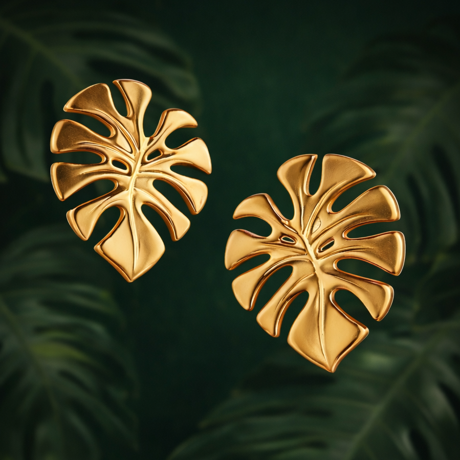 Sunlit Monstera Leaf Earrings