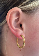 Load image into Gallery viewer, Yellow Gold With-A-Twist Round Hoops
