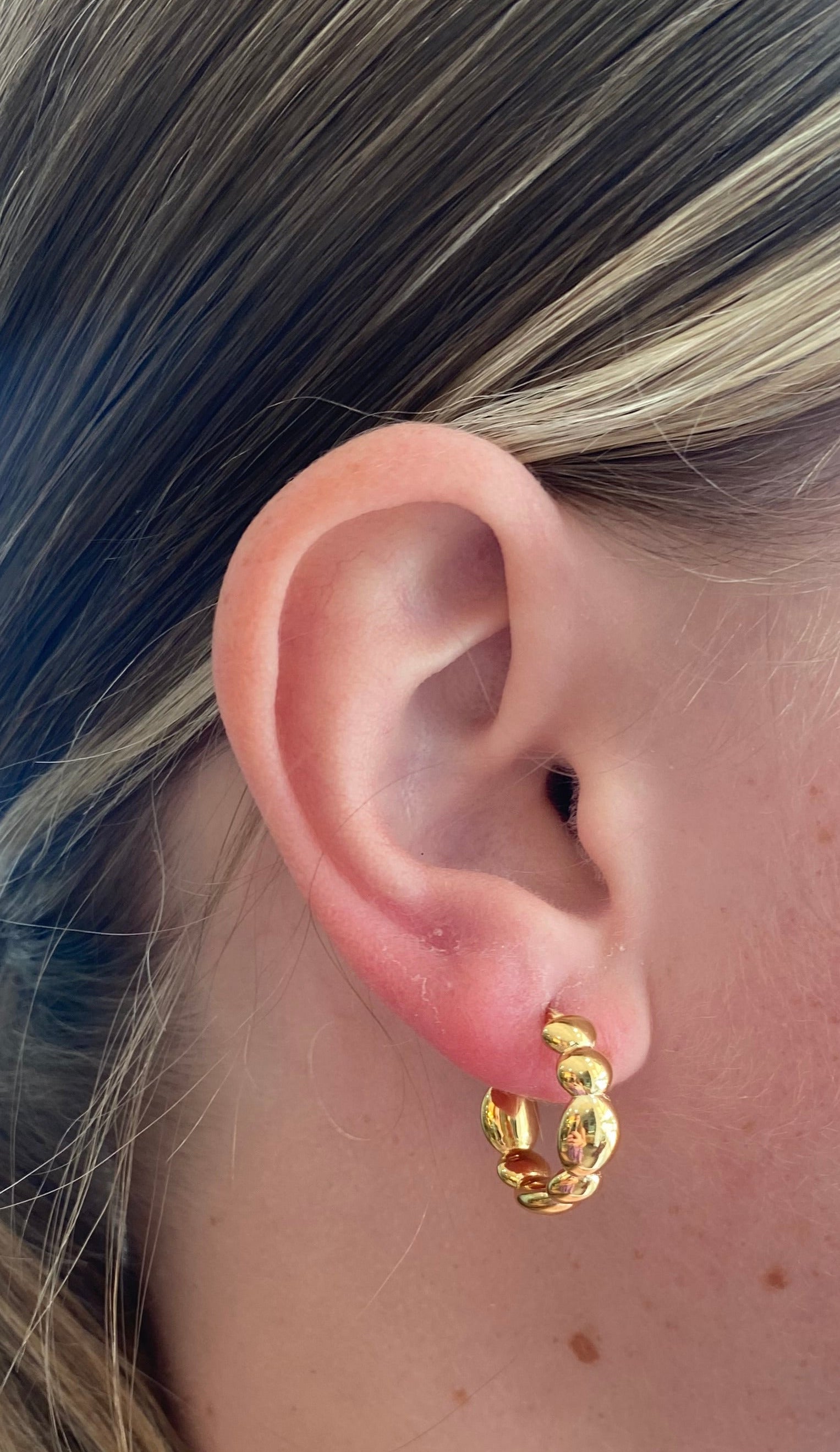 Yellow Gold Beaded Hoop Earrings