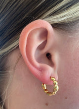 Load image into Gallery viewer, Yellow Gold Beaded Hoop Earrings

