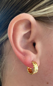 Yellow Gold Leaf Band Hoop Earrings