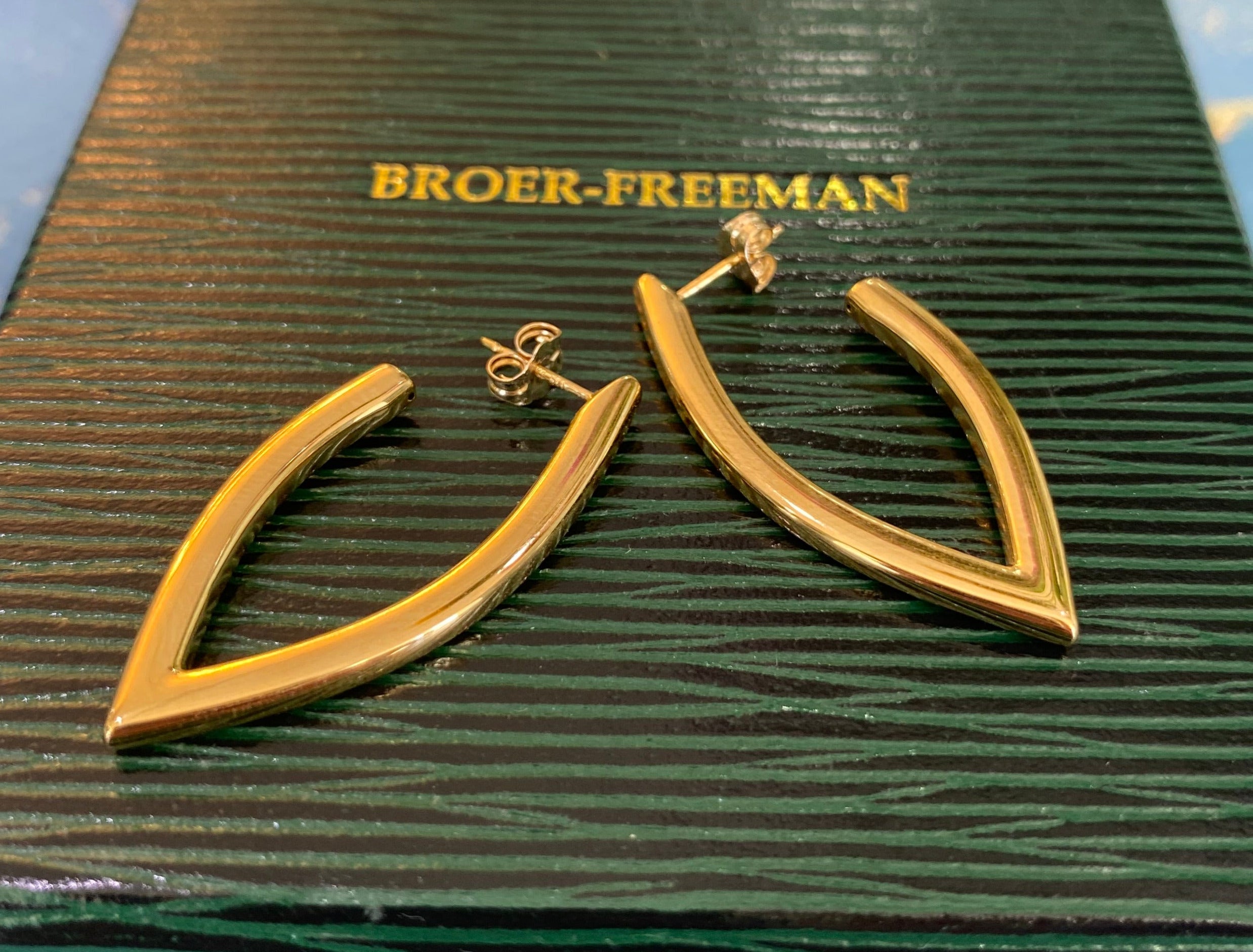 Yellow Gold "V" Hoop Style Earrings