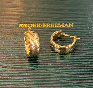 Yellow Gold Leaf Band Hoop Earrings