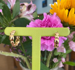 Yellow Gold Beaded Hoop Earrings