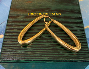 Yellow Gold Long Oval Etched Hoops