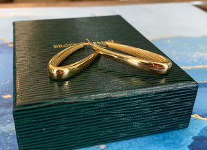 Yellow Gold Long Oval Etched Hoops
