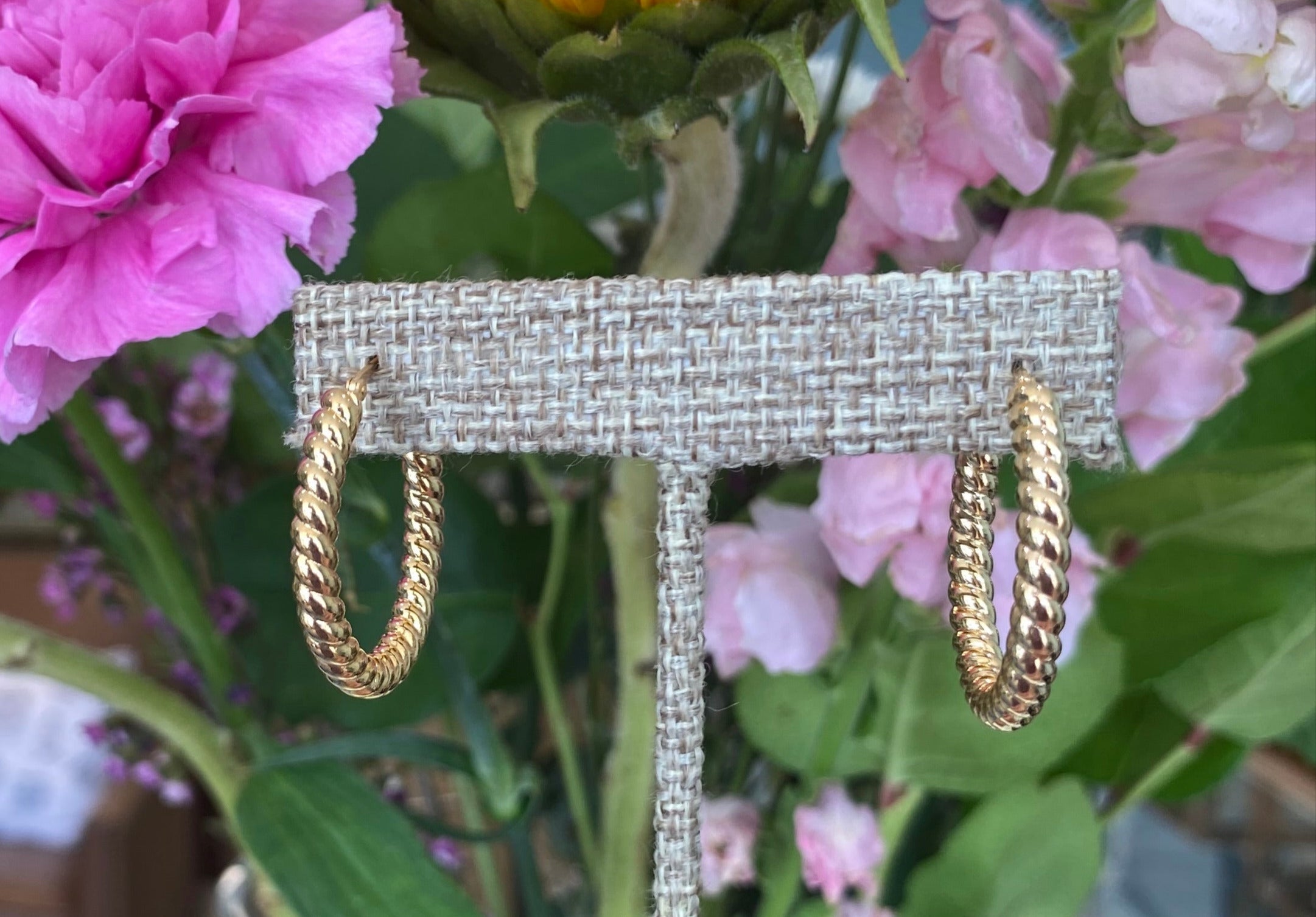 Yellow Gold With-A-Twist Round Hoops