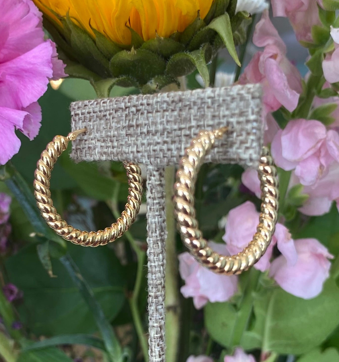 Yellow Gold With-A-Twist Round Hoops