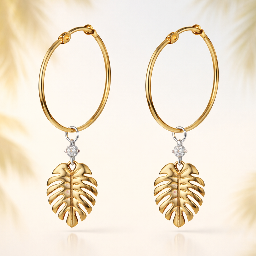 Golden Palms Diamond Hoops