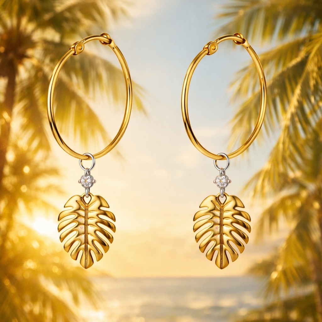 Golden Palms Diamond Hoops