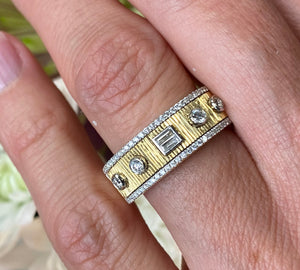 Two Toned Multi-Shaped Diamond Band