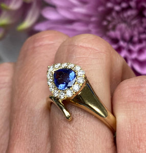 Pear Tanzanite Diamond Halo Ring