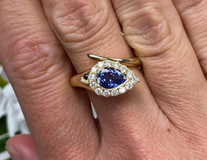 Pear Tanzanite Diamond Halo Ring