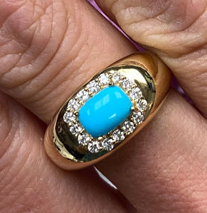 Turquoise and Diamond Halo Wide Band Ring