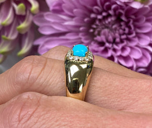 Turquoise and Diamond Halo Wide Band Ring