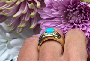 Turquoise and Diamond Halo Wide Band Ring