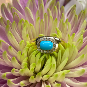 Turquoise and Diamond Halo Wide Band Ring