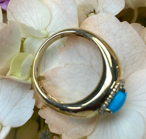 Turquoise and Diamond Halo Wide Band Ring